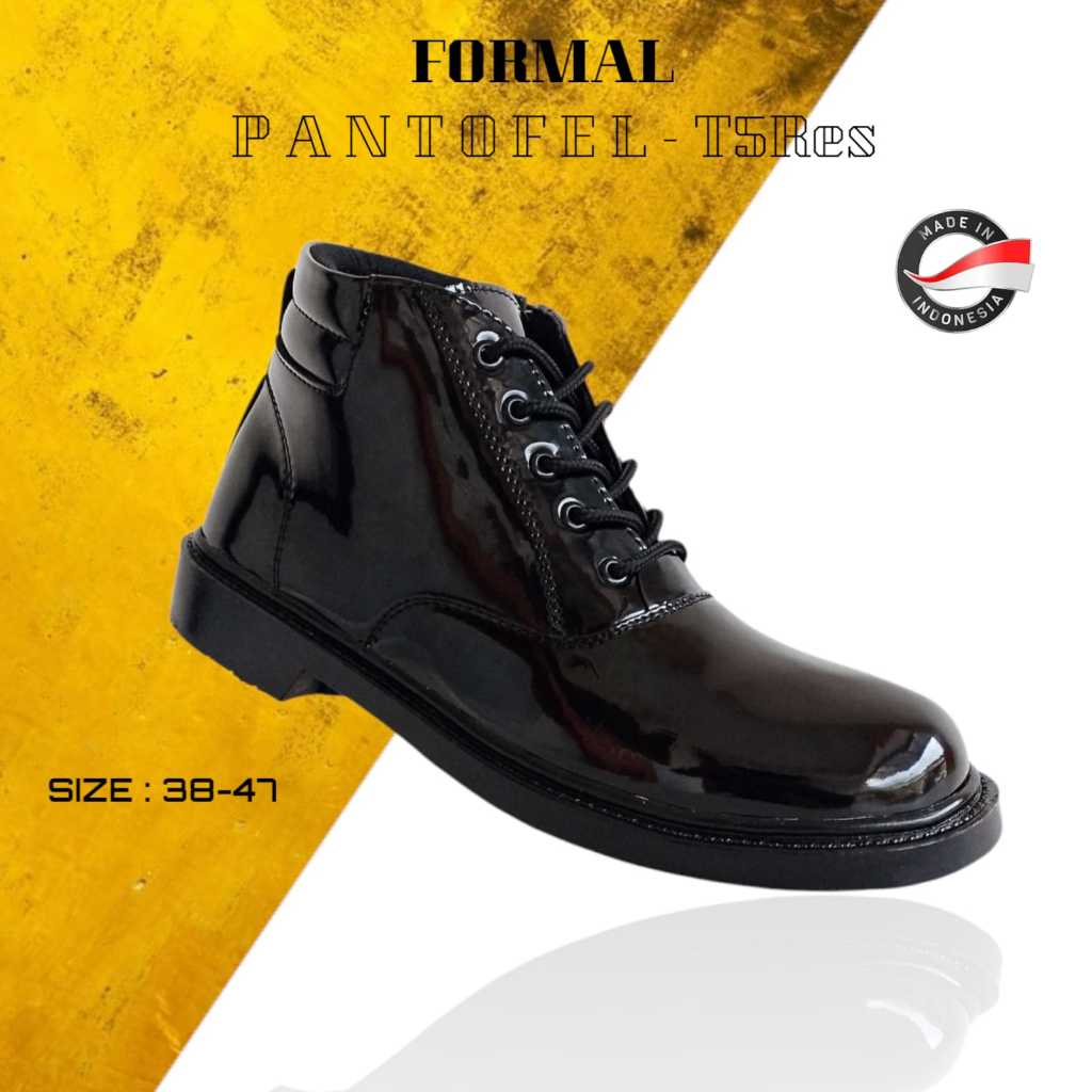 Sepatu Pdh Pria Kerja Pantofel Formal Tali Resleting Hitam Kilap Dinas Kantoran