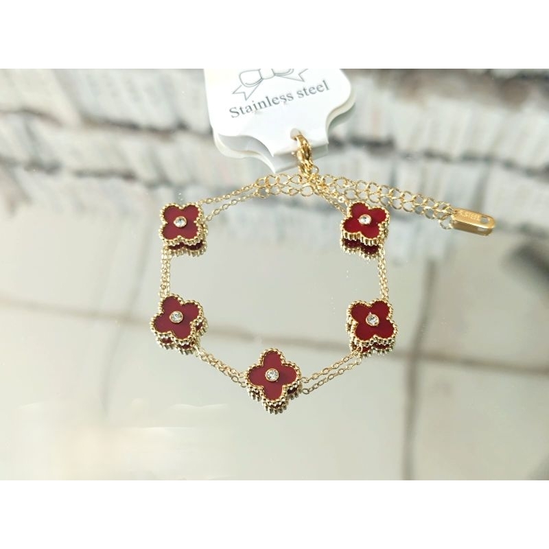 OKTA - Gelang Clover Mata - Gelang Clover Titanium - Gelang Titanium kekinian - Gelang Clover Terlar