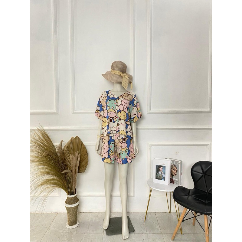 SETELAN RAYON SETELAN PENDEK ONE SET RAYON PREMIUM PIYAMA RAYON GEMOY