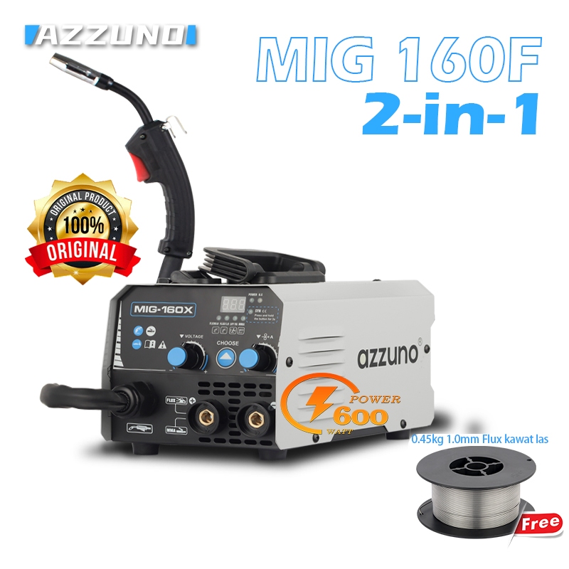 AZZUNO mesin las listrik multipro 2 in 1 trafo mesin las mig tanpa gas terbaru 600watt mma/mig weldi