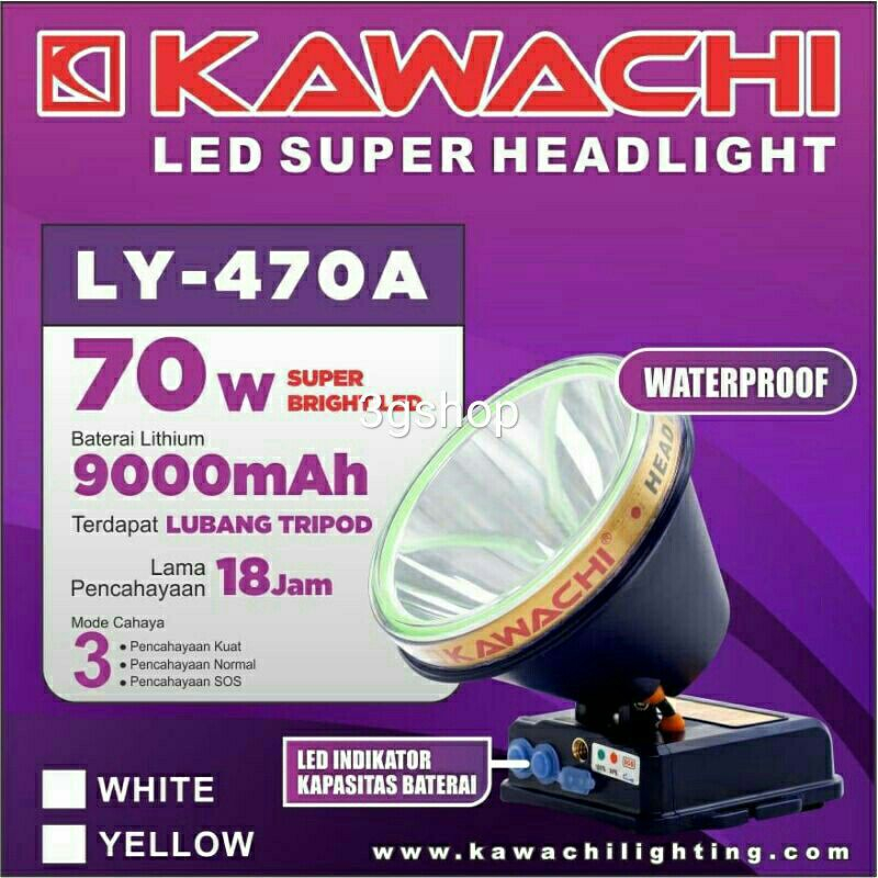  FREE BUBBLE WRAP  SENTER CHARGE KEPALA LY 470A KAWACHI PUTIH/KUNING WATERPROOF