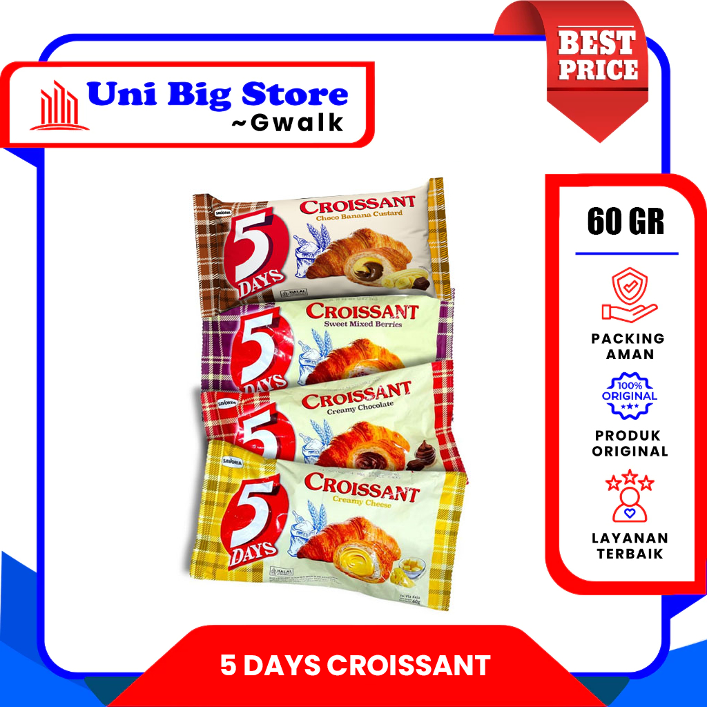 

5DAYS 5 DAYS ROTI CROISSANT CHOCOLATE - CHEESE - BERRIES - BANANA - 60 gr