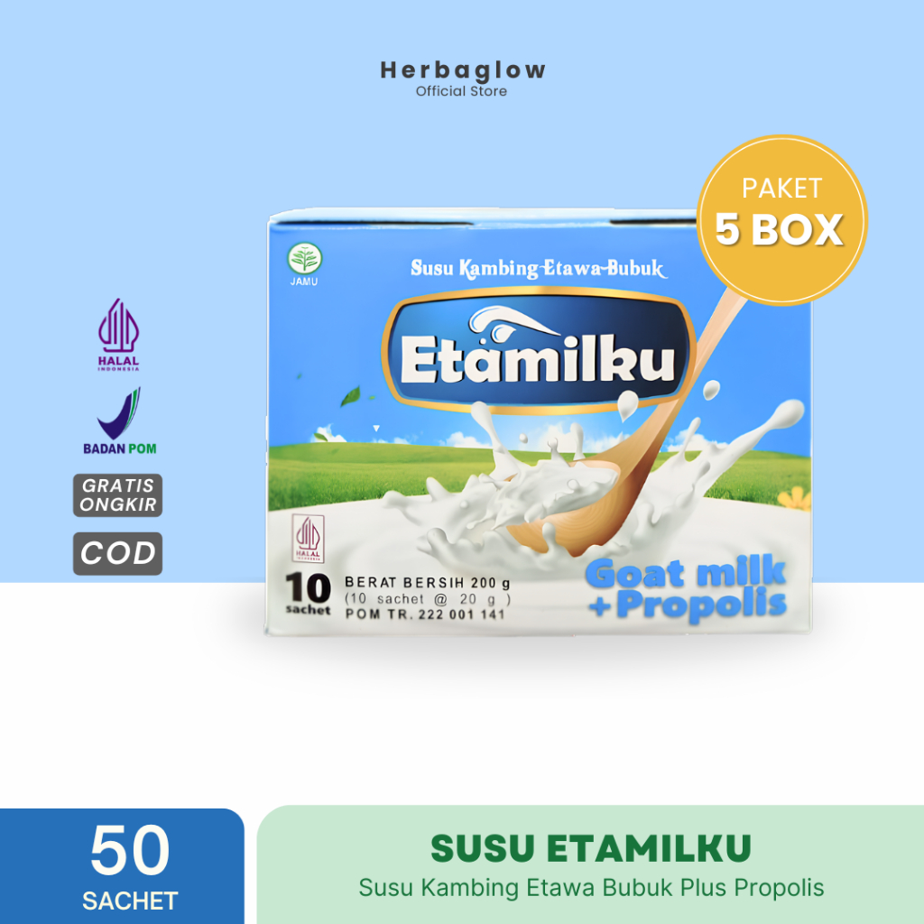 

[ 5 BOX ] ETAMILKU - Susu Kambing ETAMILKU Goat Milk Plus Propolis Beepollen Madu Original | BPOM