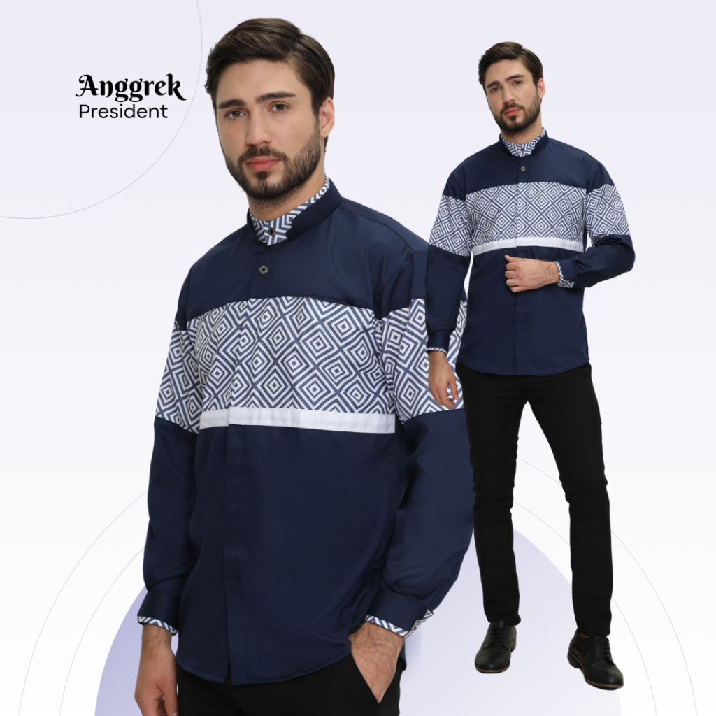Anggrek President Baju Koko Pria Lengan Panjang Premium Motif Busana Muslim Laki Laki