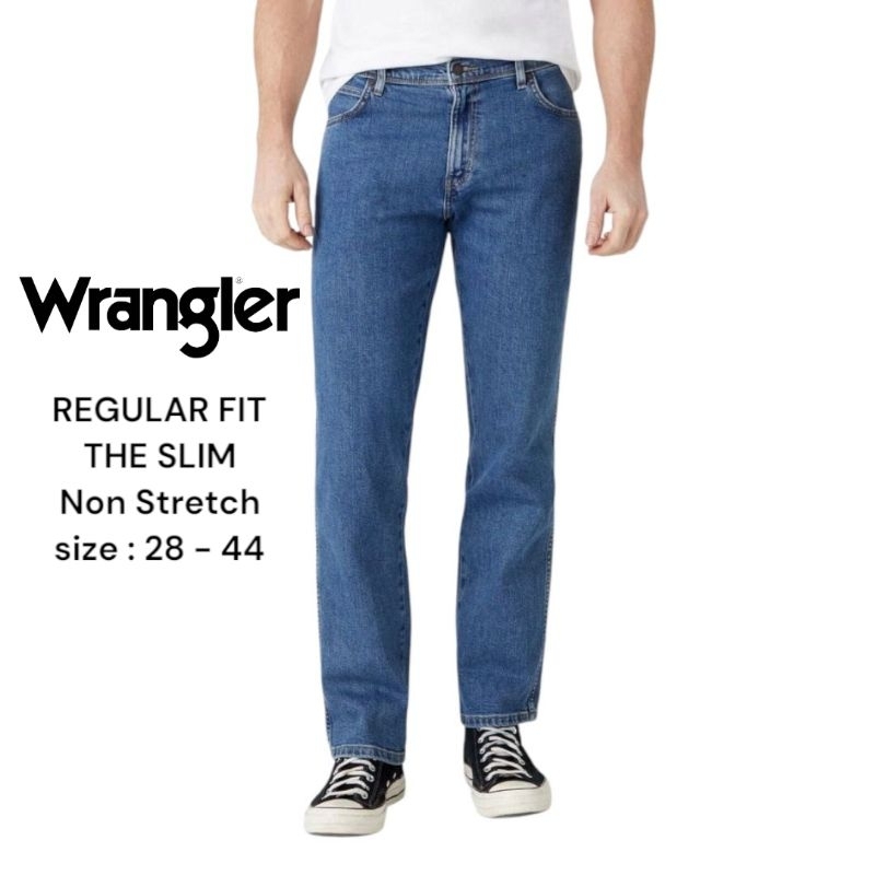 Celana Jeans Pria Wrangler Denim Straight Reguler Slim fit Jeans Non Stretch size 28 - 44