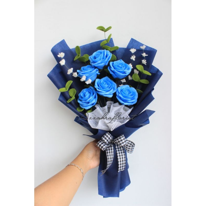 BUKET BUNGA PALSU MAWAR BIRU