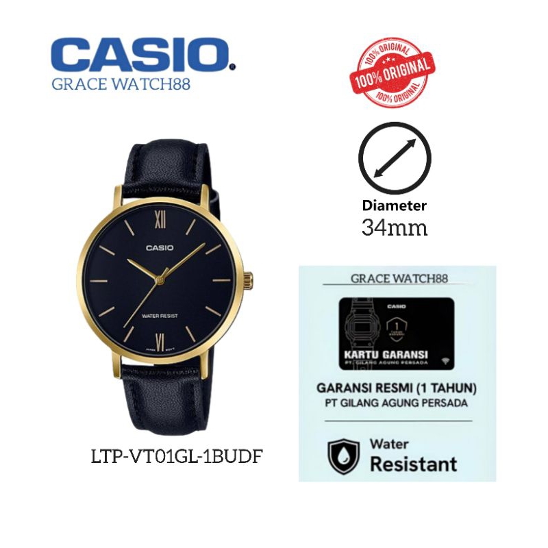 Jam Tangan Wanita Casio Ltp-Vt01GL-1budf Casio Tali Kulit Original / Casio Couple
