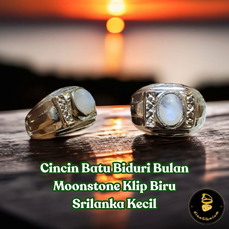Cincin Batu Biduri Bulan Moonstone Klip Biru Srilanka Kecil