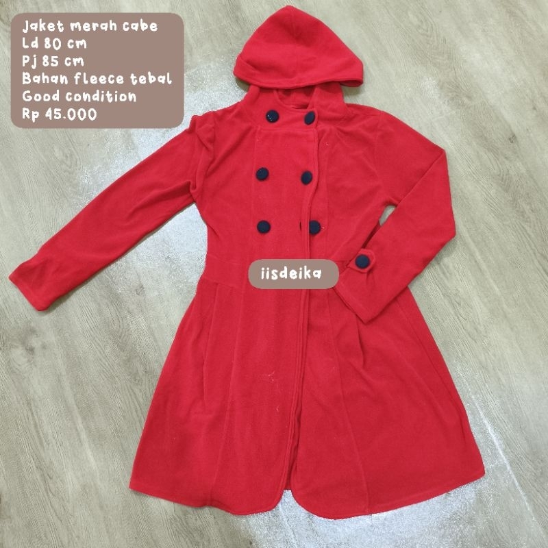 JAKET WANITA MERAH CABE BAHAN FLEECE OUTER WANITA POLOS BLAZER WANITA POLOS