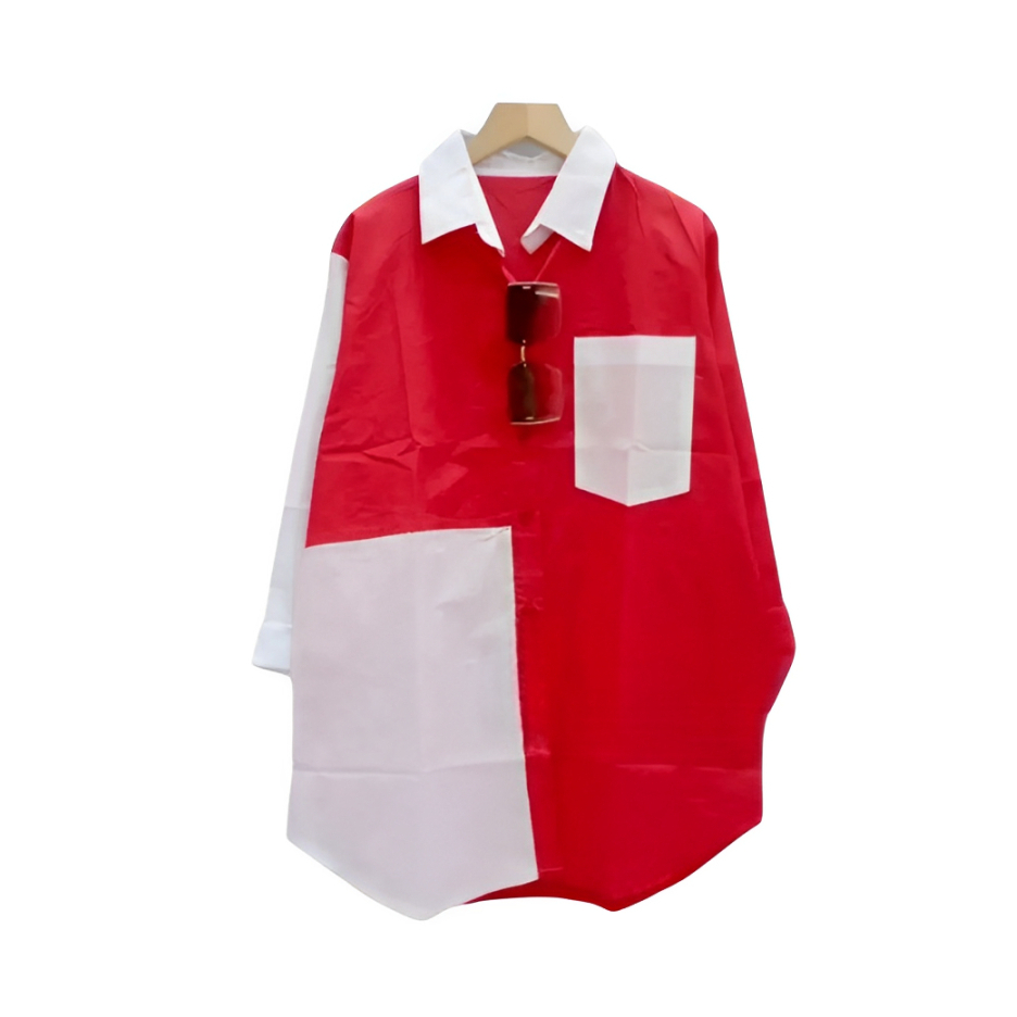 Blouse Wanita Bahan Katun Merdeka Blouse Jumbo Merah Putih