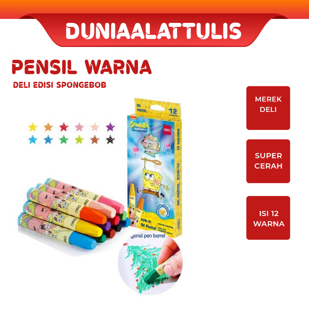 

DELI - PEWARNA / KRAYON MINYAK LILIN / PASTEL MINYAK / CRAYON OIL PASTEL EC218 WARNA EDISI SPONGEBOB