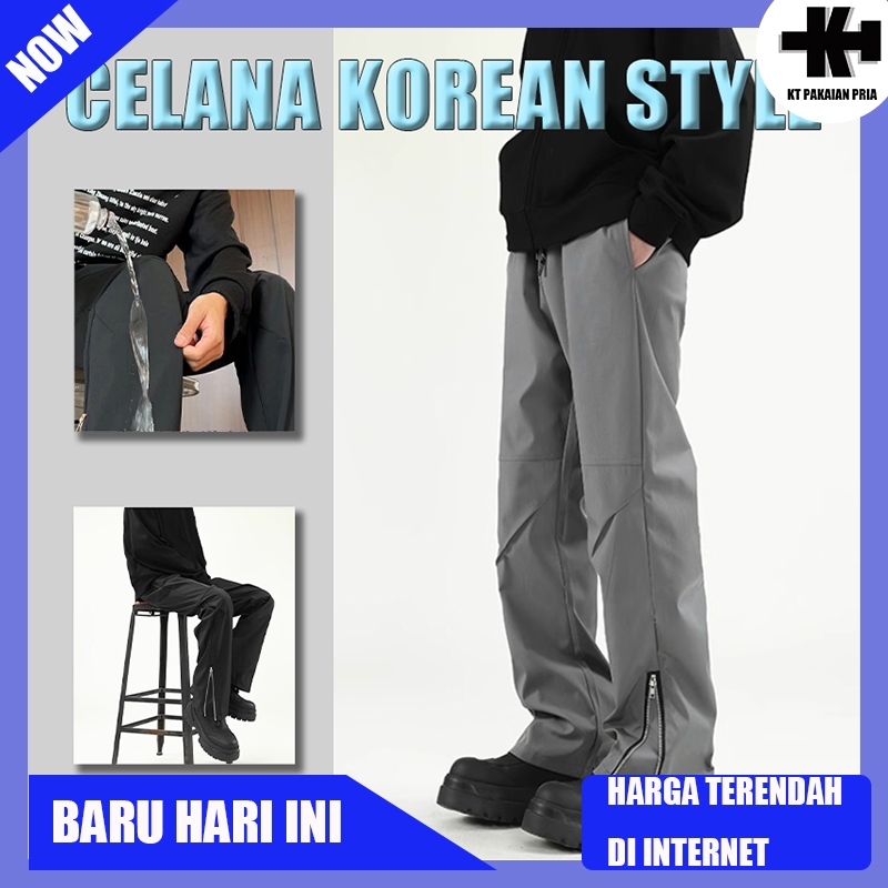 Celana pria panjang longgar lurus Celana panjang hitam Celana panjang pria Celana korean style Celan