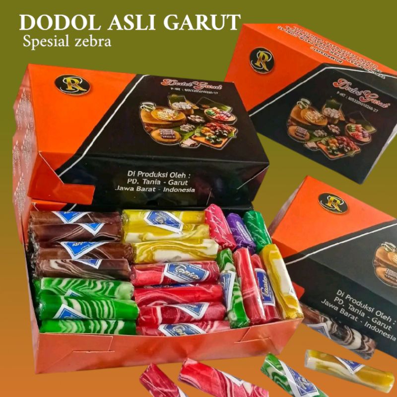 

Dodol garut box varian zebra 1kg -dodol Garut pelangi manis kenyal oleh oleh bandung