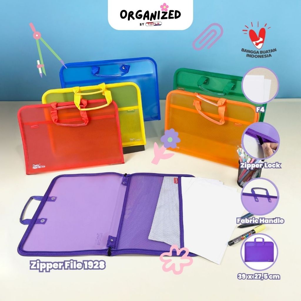 

Topla zipper File 1928 map dokumen kertas berkas tenteng anti air ukuran folio Topla
