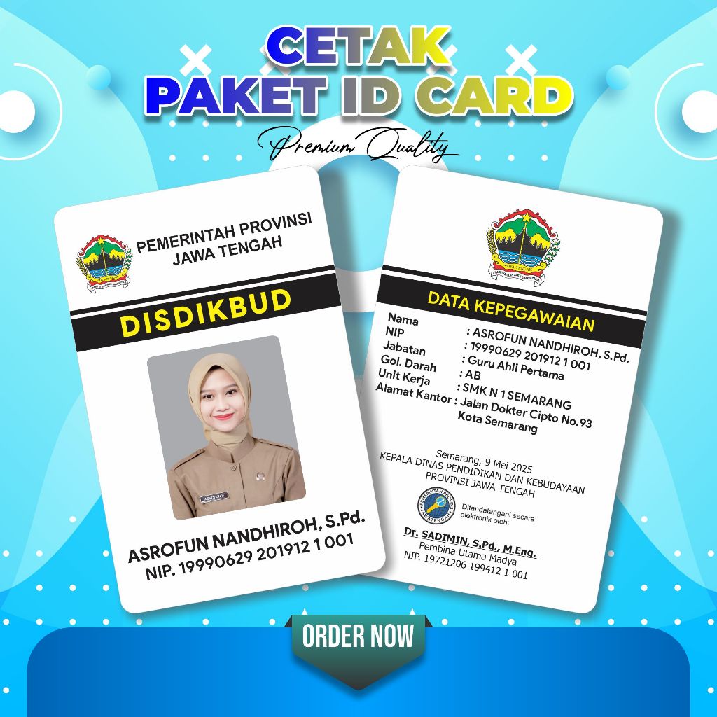 

CETAK PAKET ID CARD DINAS PENDIDIKAN PROVINSI JAWA TENGAH PREMIUM QUALITY by ASTORE ID OFFICIAL
