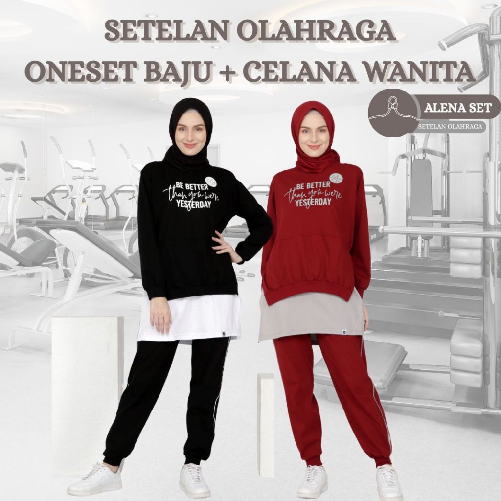 Setelan Baju Olahraga Wanita Muslimah One Set Sporty Running Alena-Set