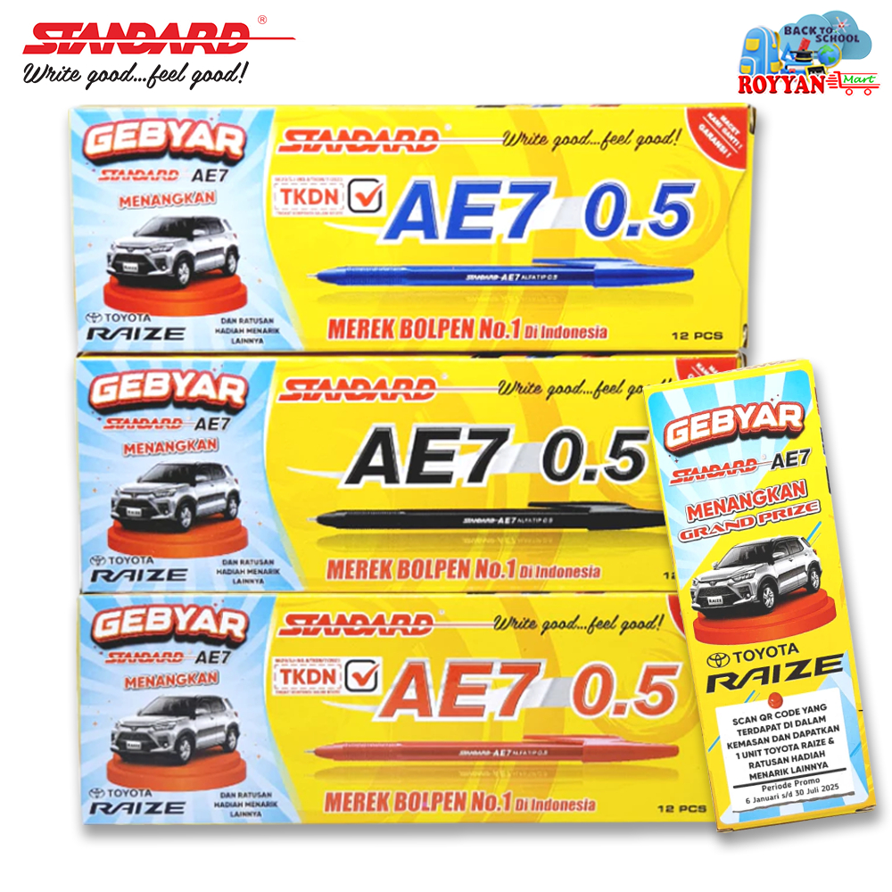

PROMO Standard AE7 Alfatip 0.5 Per Pack & Ecer Ballpoint bulpen Pulpen Hitam Merah Biru
