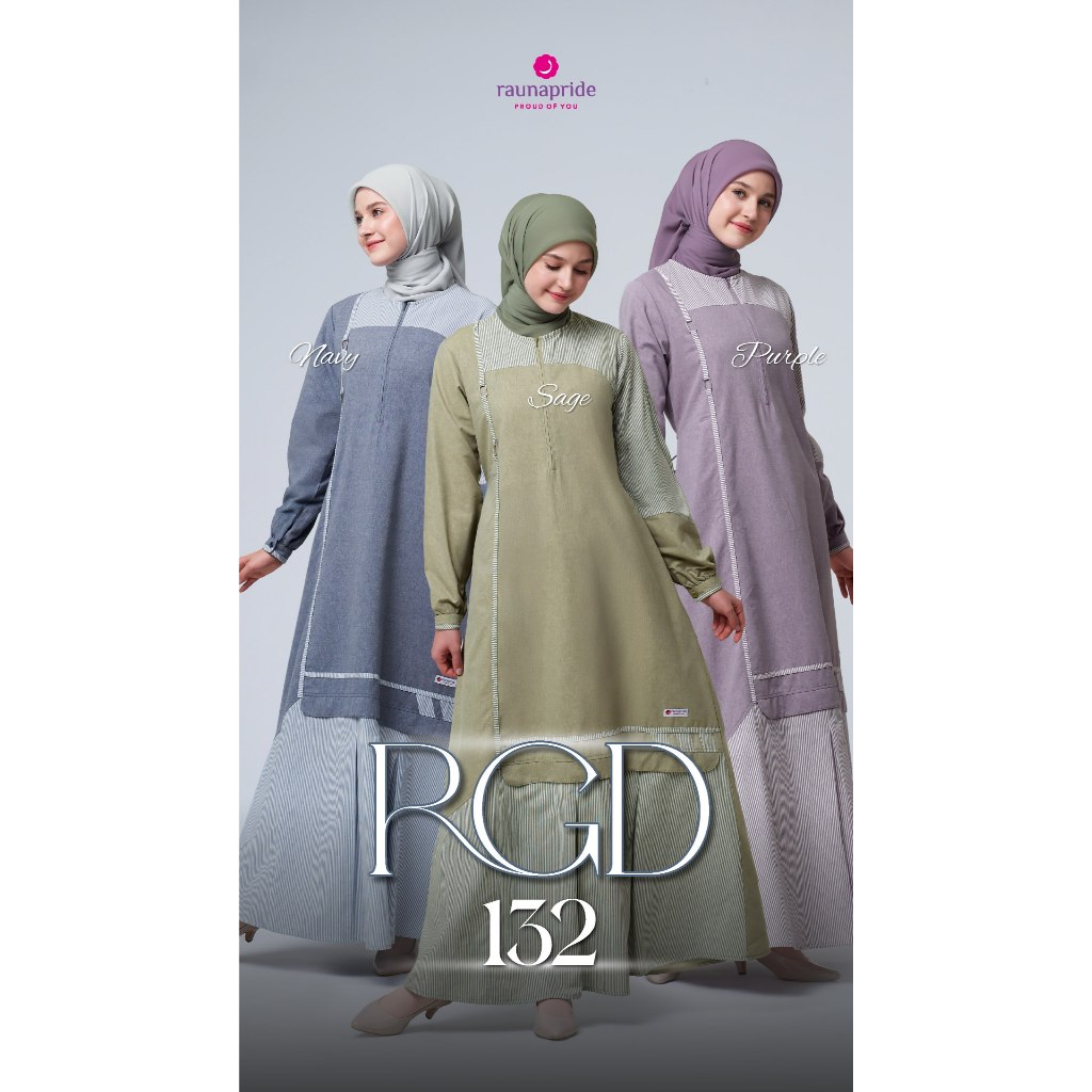 Raunapride Gamis RGD 132 Warna Navy Purple Sage Polos Kombinasi Garis Modis Feminin Cotton Stripe
