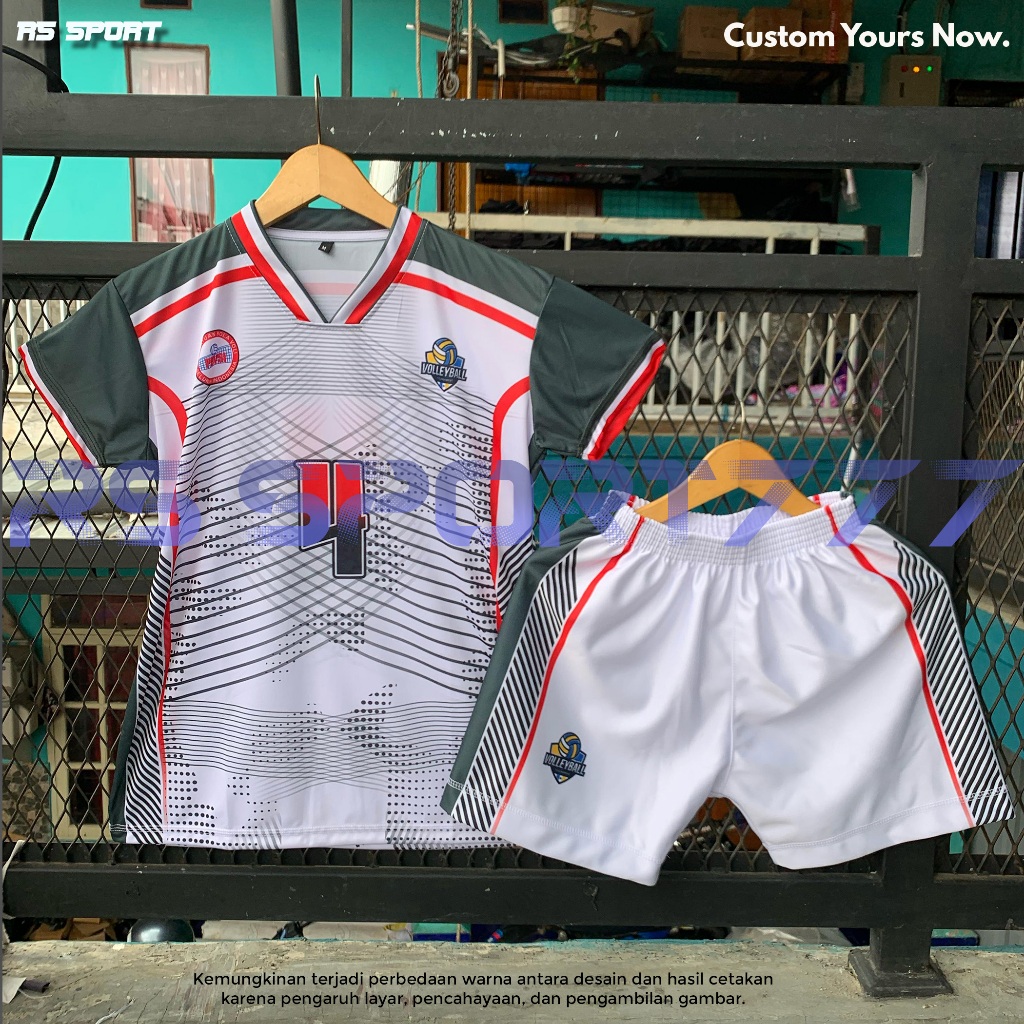 Jersey Voli Cewek Kaos Voli Wanita Full Printing Putih Abu-abu