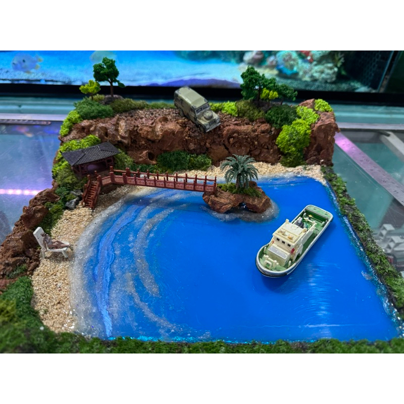 hiasan meja aquarium diorama tebing pantai