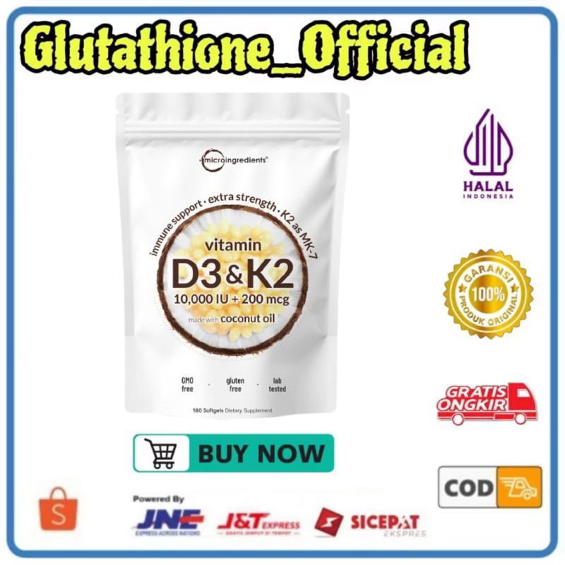 Micro Ingredients Vitamin D3 K2 Supplement Softgels 300 Softgel Original