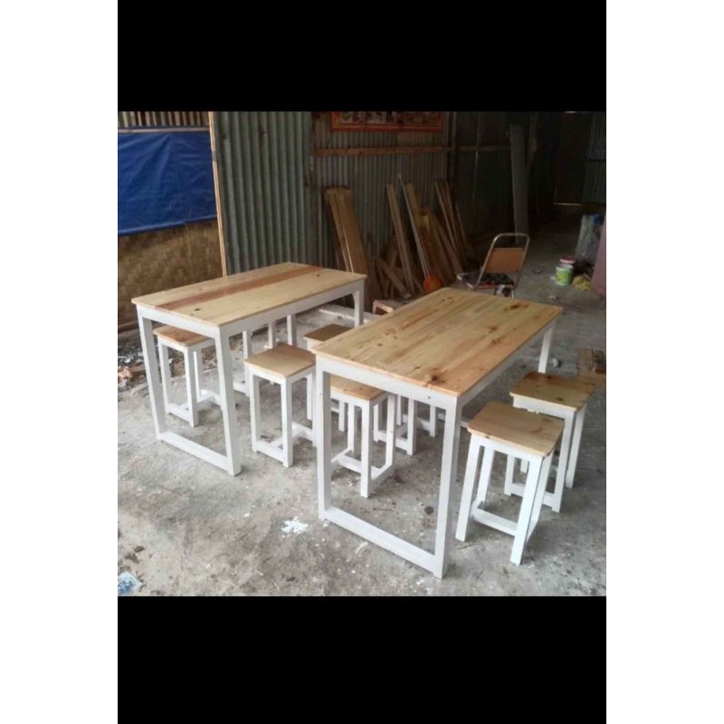 meja makan jati Belanda set kaki putih