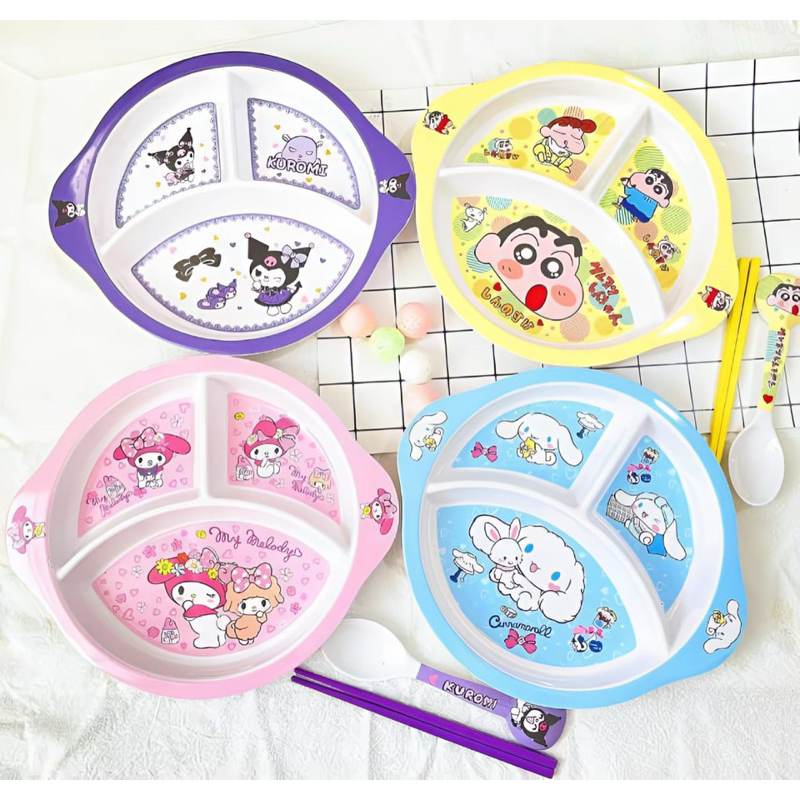 Piring 3sekat SPiring Makan Anak Dewasa Piring Melamin 3 Sekat Karakter Shinchan Sanrio