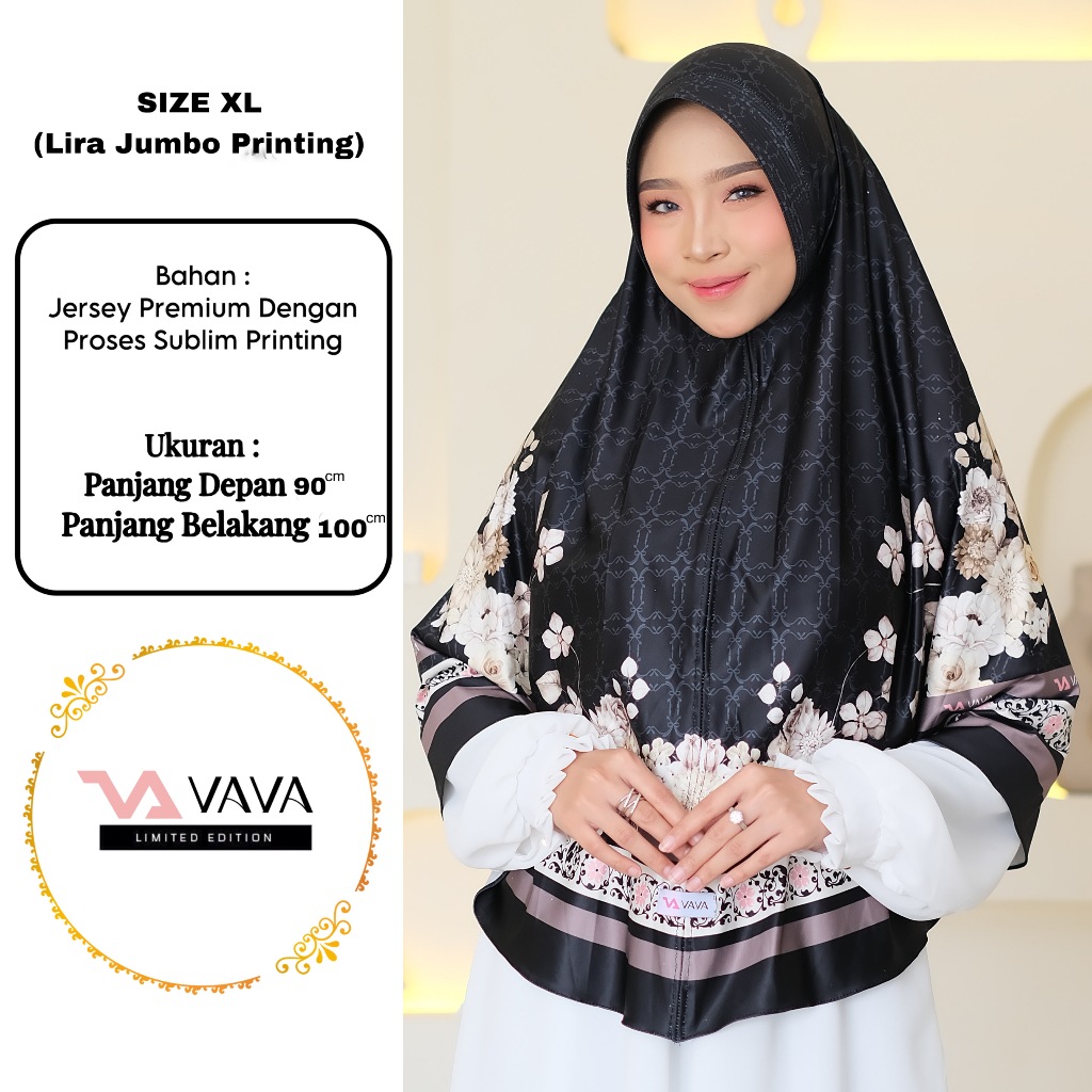 VAVA Hijab - Jilbab Instan Terbaru Kekinian Bergo JUMBO Pad Motif Printing Jersey Premium LIRA - Mah