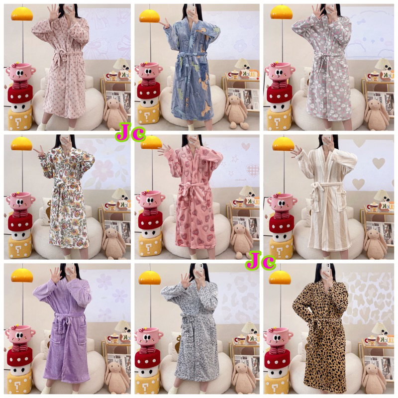 Limited Jc- Set Kimono Bulu Handuk Import / Kimono Handuk Wanita Import