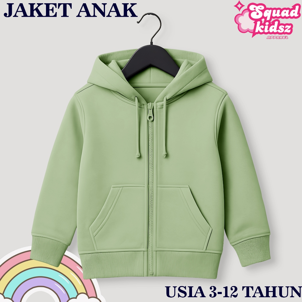Squad Kidsz Jaket Zipper Anak Cowok Cewek Polos Sage Usia 3-12 Tahun Murah