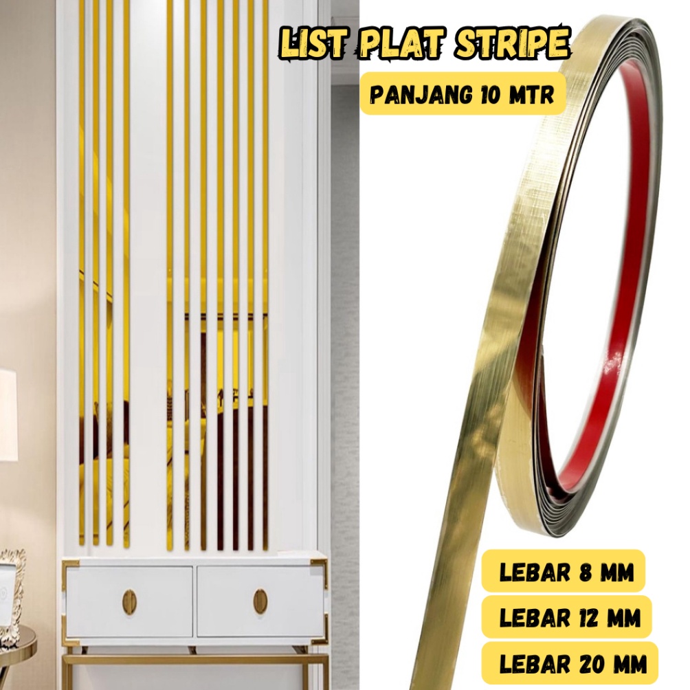 KODE M3U List Plat Strip Mirror Panjang 1 Meter List Plat Strip Mirror Gold Silver List Plat Strip H