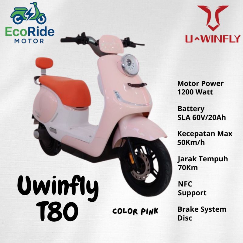 Motor Listrik Uwinfly T80 – Desain Sporty, Irit & Ramah Lingkungan – Jarak Tempuh 70–80 KM