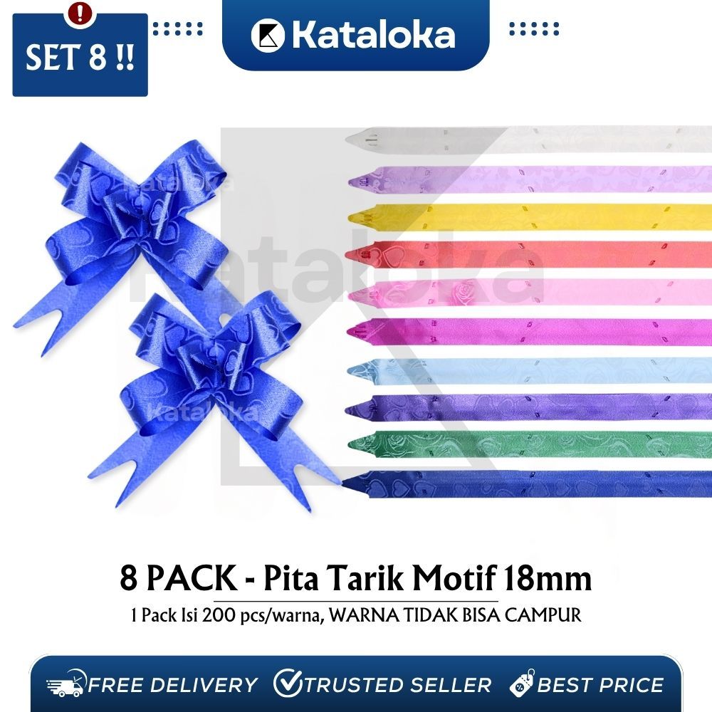 

(Paket 8 Bungkus) isi 1600 Pcs Pita TARIK Motif 18 mm Serut Parcel Kado Souvenir Motif RANDOM! 18 mm