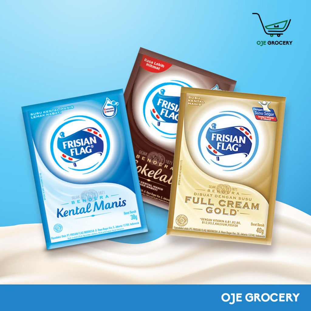 

Frisian Flag Susu Kental Manis Rentengan - Isi 6 Sachet - Vanilla - Coklat - Full Cream - Korean Strawberry