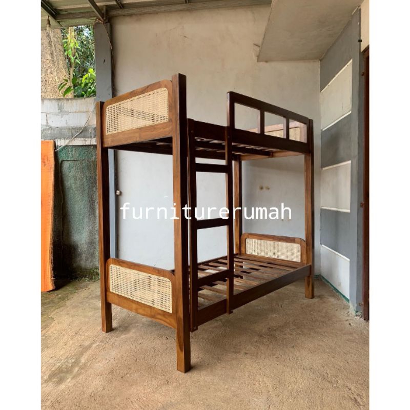 dipan tempat tidur tingkat minimalis kayu jati, dipan ranjang tidur anak tingkat kayu jati