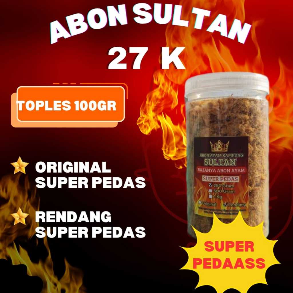 

ABON SULTAN SUPER PEDAS TOPLES 100gr AYAM KAMPUNG ASLI CEMILAN SNACK MURAH