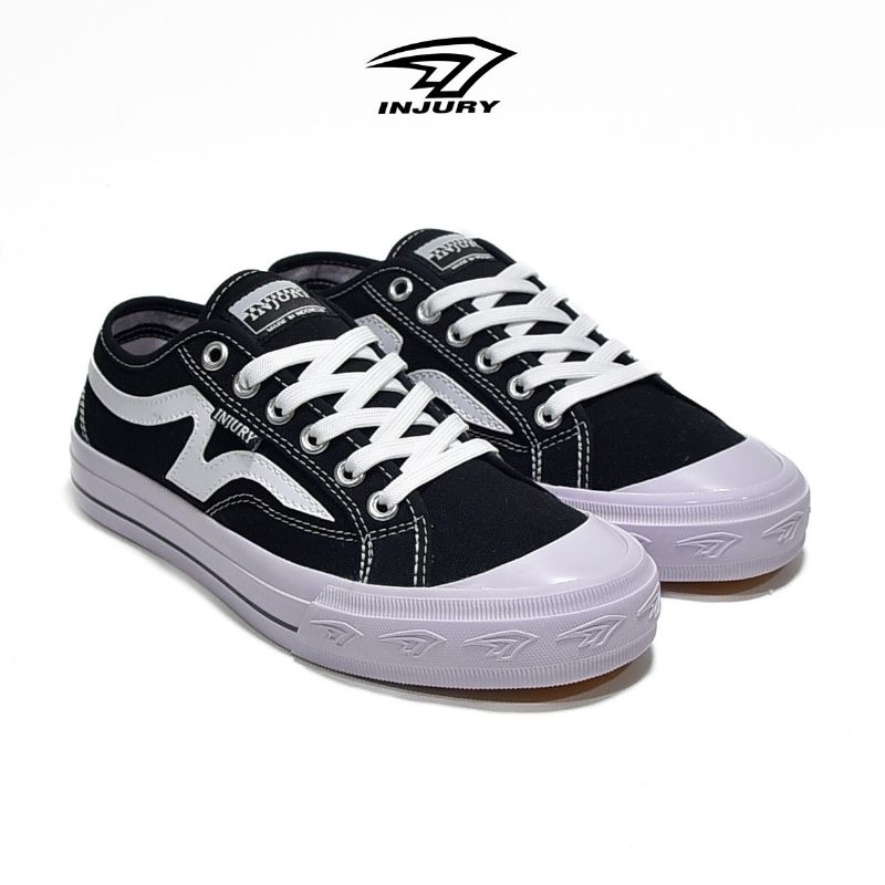 Injury - Sepatu Sekolah Pria Wanita Sepatu Sneakers Unisex Injury Volitans Hitam Putih