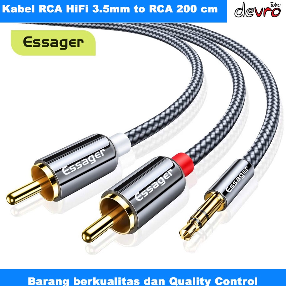 KODE B5V Kabel RCA ke Jack Aux 35mm  Kabel Audio HiFi 35mm to RCA 2 Meter  Essager AV117