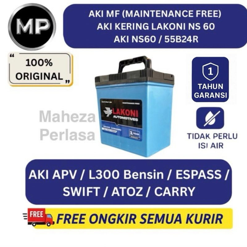 Aki Kering NS60 / Aki Mobil Xenia / Avanza / Rush / Terios / NS60 / 46B24R / NS60L / 46B24L