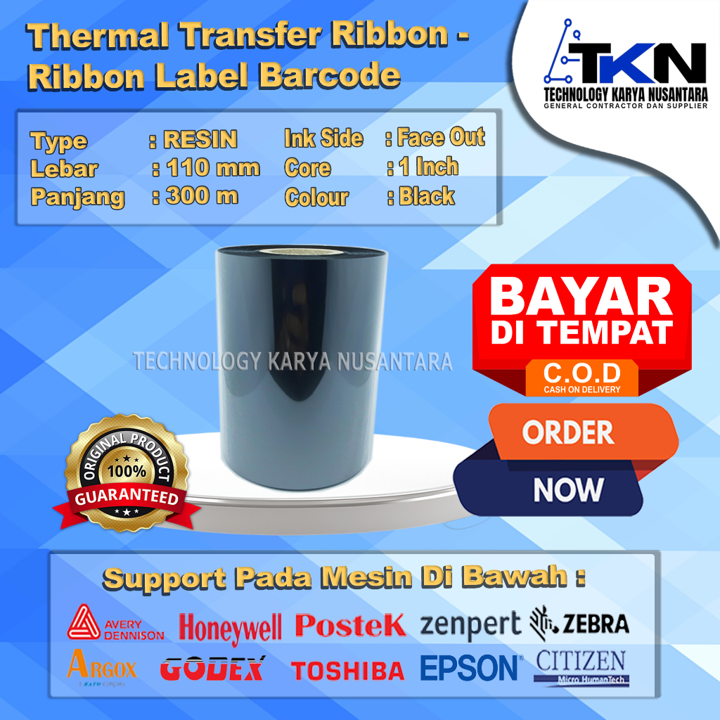 Ribbon Barcode Label Resin Ukuran 110mm x 300m / pita barcode 110x300