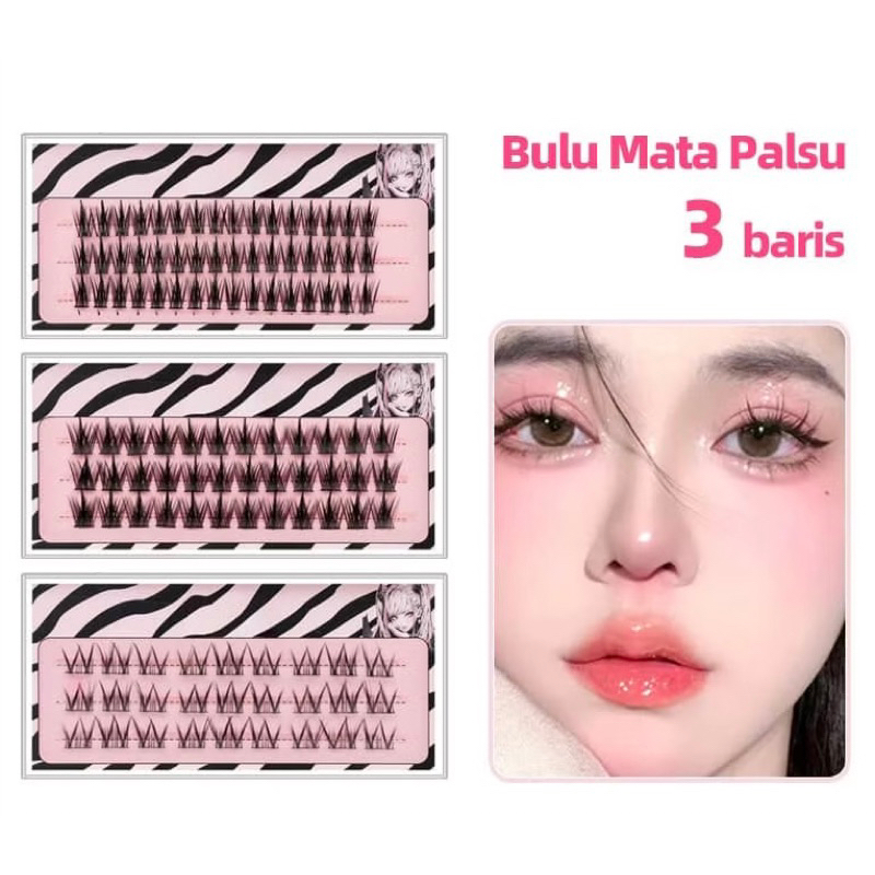 3 Baris Bulu Mata Palsu Premium Tanam Natural Eyelash Extension