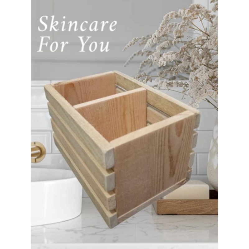 tempat sendok & garpu /tempat kosmetik / rak kamar mandi / rak alat tulis kantor/ kotak kayu pensil/