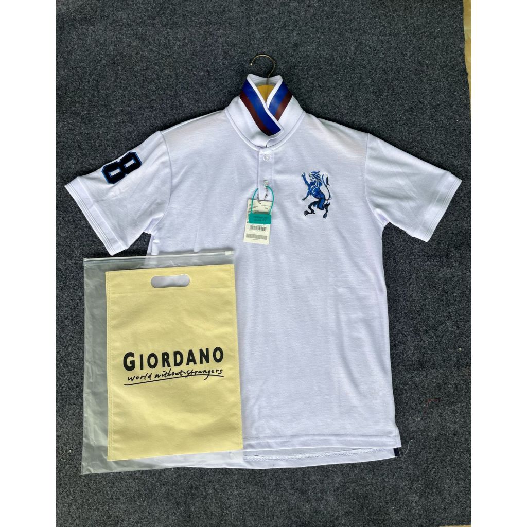 Original Giordano Polo Shirt Pria/Men 3D Lion & Embos Lion - Colour Signature Black, White, Navy,
