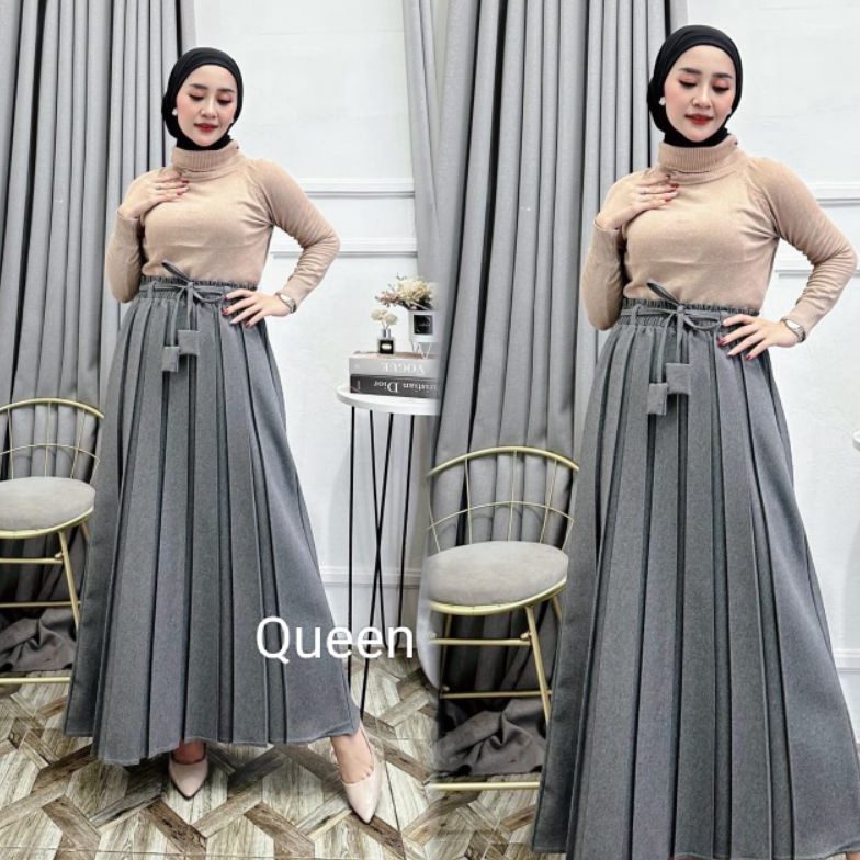 ROK PLISKET SEMI WOLL ROK KERJA PINGGANG KARET ROK KANTOR ROK GURU PINGGANG KARET ROK KERJA JUMBO RO