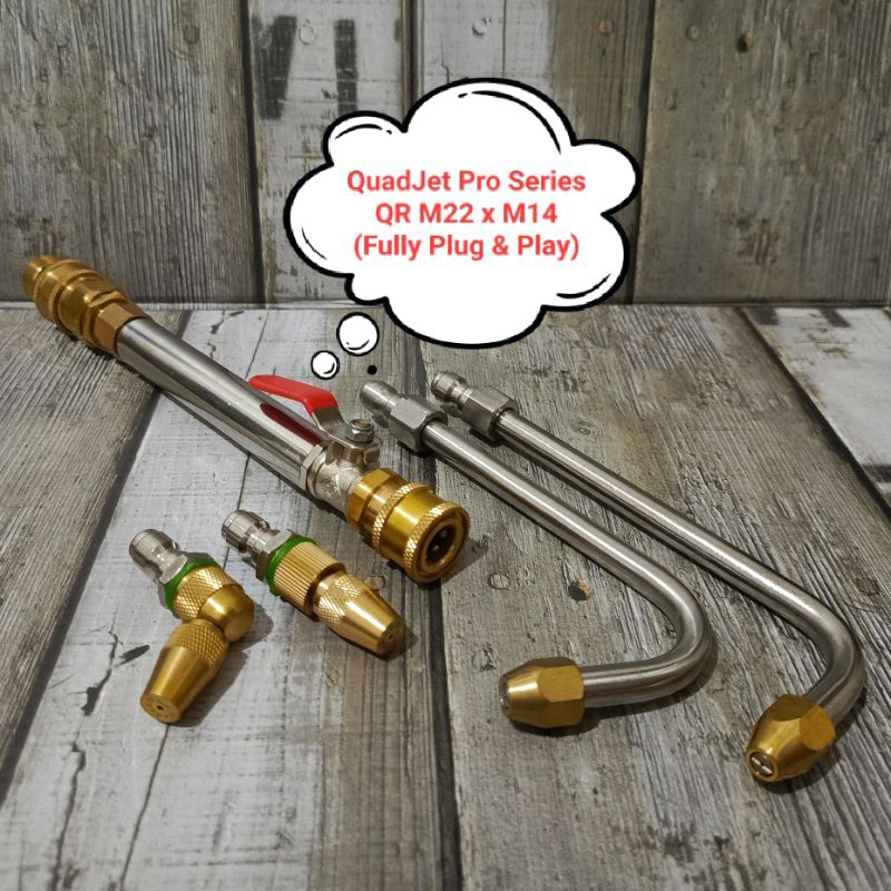 QuadJet Pro Series QR M22 x M14 Set Keran Jet Cleaner untuk Cuci AC dan Otomotif yang dilengkapi 4 j