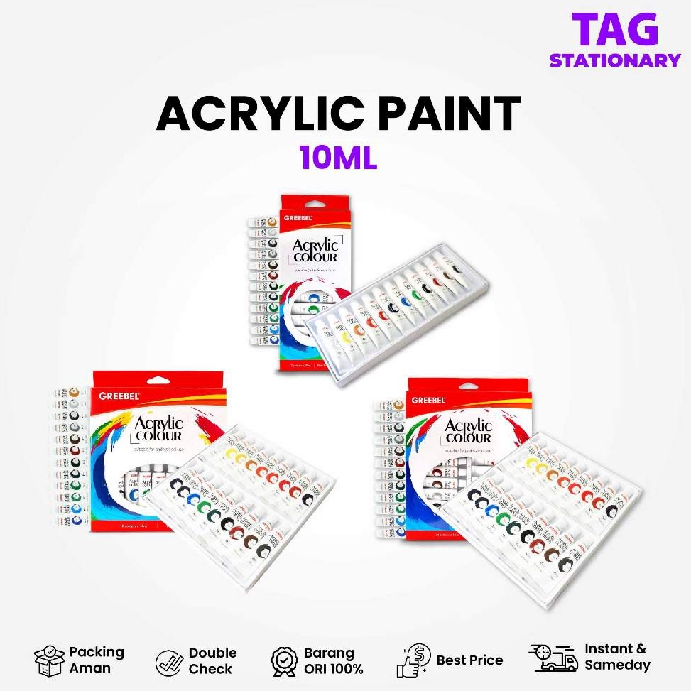 

GREEBEL Cat Lukis Akrilik Set 12 24 Warna Acrylic Paint Color 1ml Cat Melukis Cat Akrilik KODE F9C2