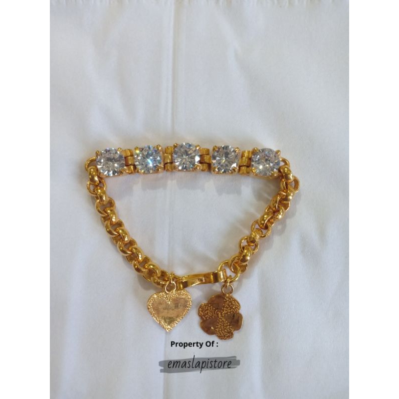 Gelang Mano Rantai Plat Permata Lapis Emas 999 Banjar