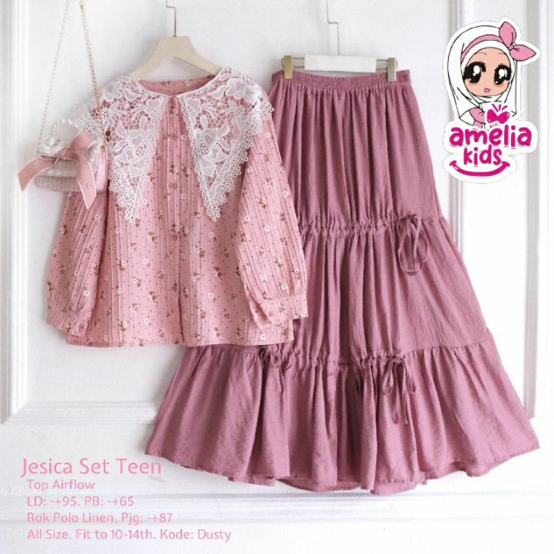 Jesica set teen kids setelan anak rok terbaru