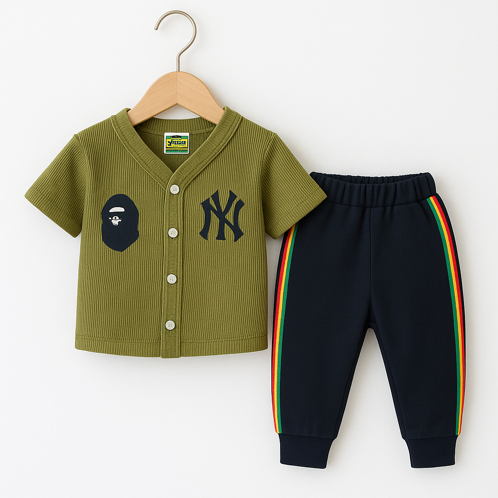 SaintQueen Setelan Baju Motif Baseball NY 02 Bayi Anak Newborn 3 bulan - 4 Tahun Laki-laki Perempuan