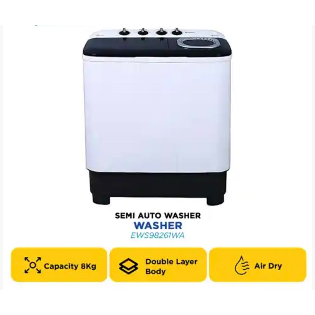 ELECTROLUX MESIN CUCI 2 TABUNG SEMI AUTO WASHER EWS98261WA